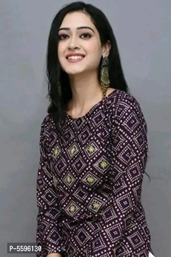 PIHU CREATION Stylish Rayon Printed Round Neck 3/4 Sleeves Kurta With Sharara Set For Women