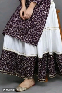PIHU CREATION Stylish Rayon Printed Round Neck 3/4 Sleeves Kurta With Sharara Set For Women
