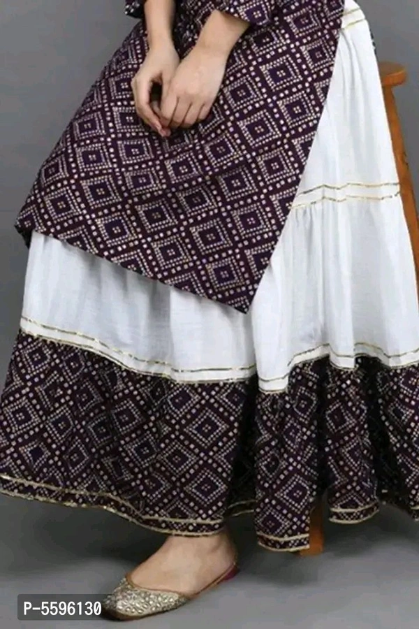 PIHU CREATION Stylish Rayon Printed Round Neck 3/4 Sleeves Kurta With Sharara Set For Women