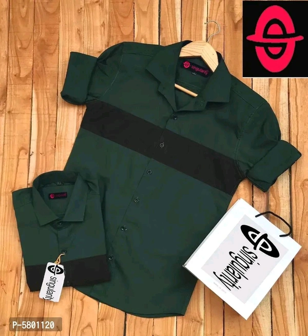 Gladiator Product Enterprise  Stylish Cotton Green Colourblocked Long Sleeves Casual Shirt For Men