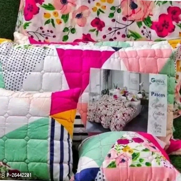 FAMILY COLECTIVE  Latest Designer 5pc Bedsheet Set (1+2+2) 1 Double bed bedsheet with 2 quilted pillow covers and 2 quilted cushions cover with filler