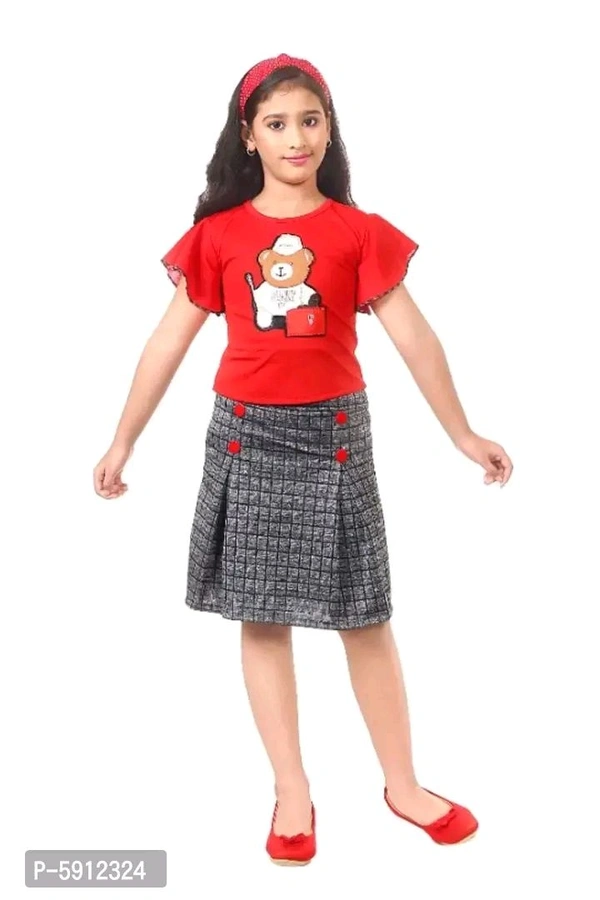 ESWAR ENTERPRISE  Teddy Applique Red Top Grey Skirt