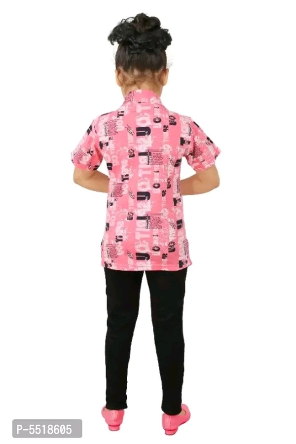 ADI KC DAS AND CO Girls Half Sleeve Cotton white Printed round neck T-Shirt with Pink printed Jacket Shrug