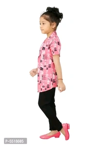 ADI KC DAS AND CO Girls Half Sleeve Cotton white Printed round neck T-Shirt with Pink printed Jacket Shrug