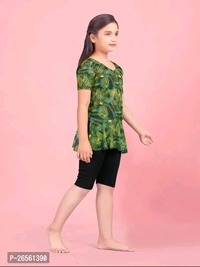 KASHISH DRESSES  Aarika Girls Sports Wear Green Colour Leaf Print Nylon Swim Suit
