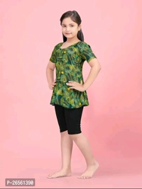 KASHISH DRESSES  Aarika Girls Sports Wear Green Colour Leaf Print Nylon Swim Suit