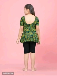 KASHISH DRESSES  Aarika Girls Sports Wear Green Colour Leaf Print Nylon Swim Suit