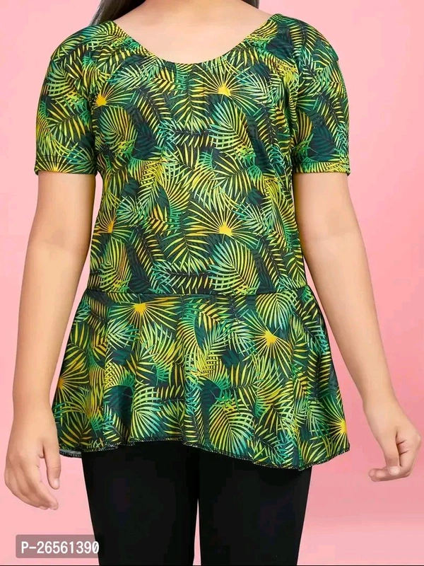 KASHISH DRESSES  Aarika Girls Sports Wear Green Colour Leaf Print Nylon Swim Suit
