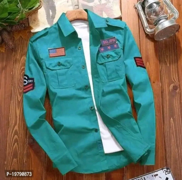 RIYANSH GARMENTS Mens Cargo Petrol Green Cotton Shirts - XL