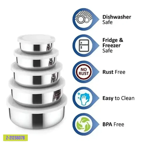 Aja Steel Products Free Delivery  ₹257 WCP AJA STEEL Stainless Steel Utility Container - (Pack of 5, White) Z-2123778 RN