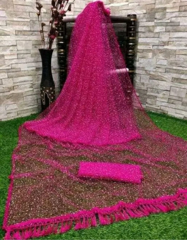 FLORINEST FASHION Free Delivery  ₹111 Self Design, Printed Bollywood Tissue, Net Saree twdh4 lM 198 - Your Pink