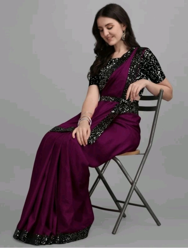 AK FABRIC Free Delivery  ₹323 WCP Self Design Bollywood Lycra Saree cre8mk M 370 - 5.5 Mtr, Purple