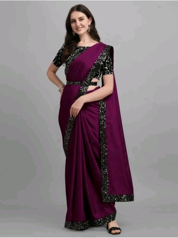 AK FABRIC Free Delivery  ₹323 WCP Self Design Bollywood Lycra Saree cre8mk M 370 - 5.5 Mtr, Purple