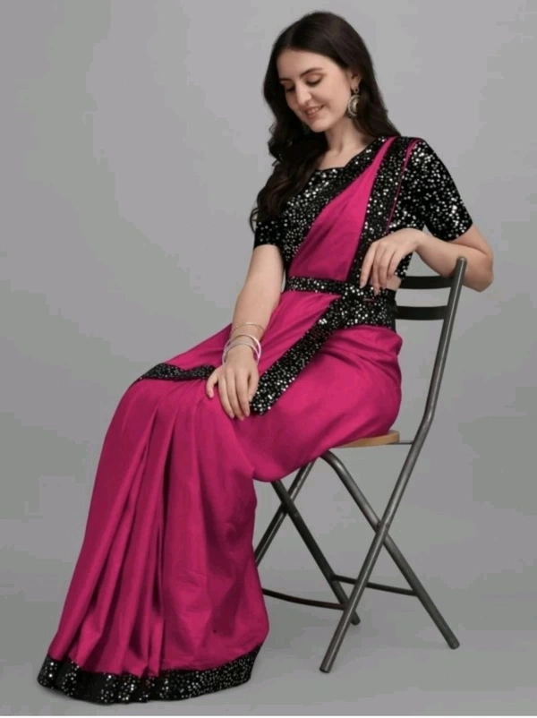 AK FABRIC Free Delivery  ₹323 WCP Self Design Bollywood Lycra Saree cre8mk M 370 - 5.5 Mtr, Pink