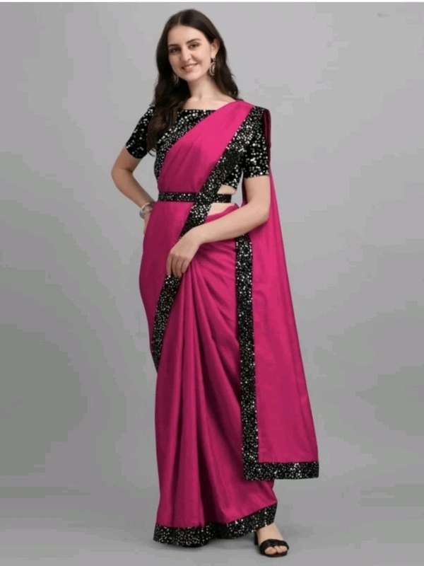 AK FABRIC Free Delivery  ₹323 WCP Self Design Bollywood Lycra Saree cre8mk M 370 - 5.5 Mtr, Pink