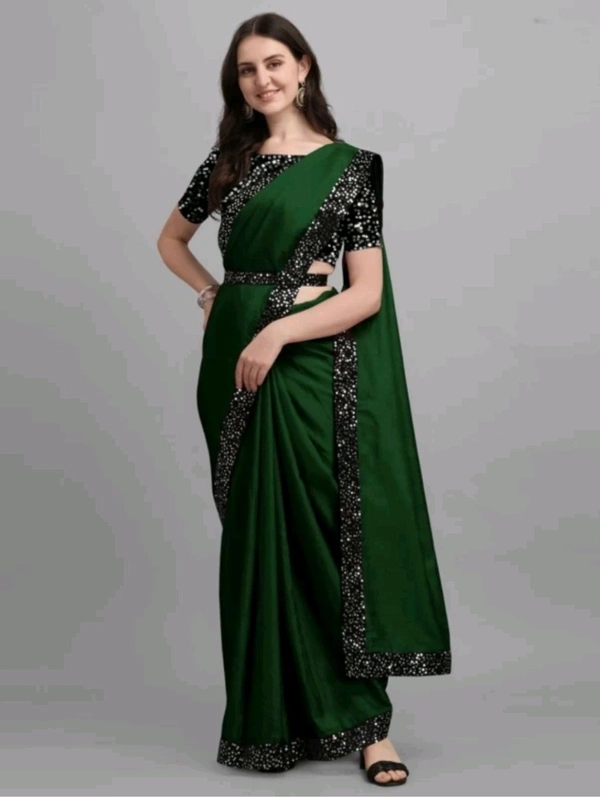 AK FABRIC Free Delivery  ₹323 WCP Self Design Bollywood Lycra Saree cre8mk M 370 - 5.5 Mtr, Green