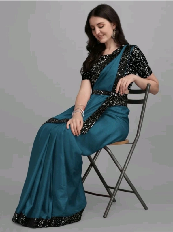 AK FABRIC Free Delivery  ₹323 WCP Self Design Bollywood Lycra Saree cre8mk M 370 - 5.5 Mtr, Eden