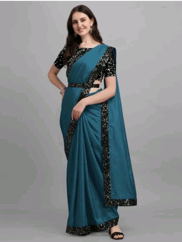 AK FABRIC Free Delivery  ₹323 WCP Self Design Bollywood Lycra Saree cre8mk M 370 - 5.5 Mtr, Eden