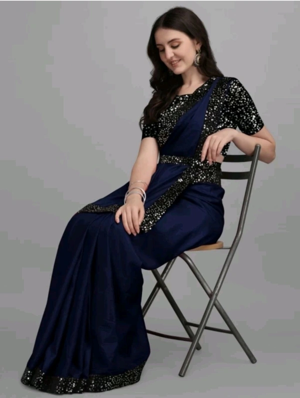 AK FABRIC Free Delivery  ₹323 WCP Self Design Bollywood Lycra Saree cre8mk M 370 - 5.5 Mtr, Navy Blue