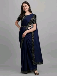 AK FABRIC Free Delivery  ₹323 WCP Self Design Bollywood Lycra Saree cre8mk M 370 - 5.5 Mtr, Navy Blue
