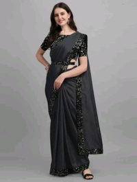 AK FABRIC Free Delivery  ₹323 WCP Self Design Bollywood Lycra Saree cre8mk M 370 - 5.5 Mtr, Black
