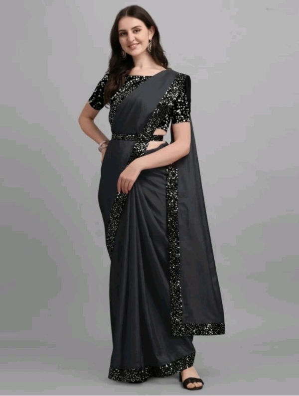 AK FABRIC Free Delivery  ₹323 WCP Self Design Bollywood Lycra Saree cre8mk M 370 - 5.5 Mtr, Black