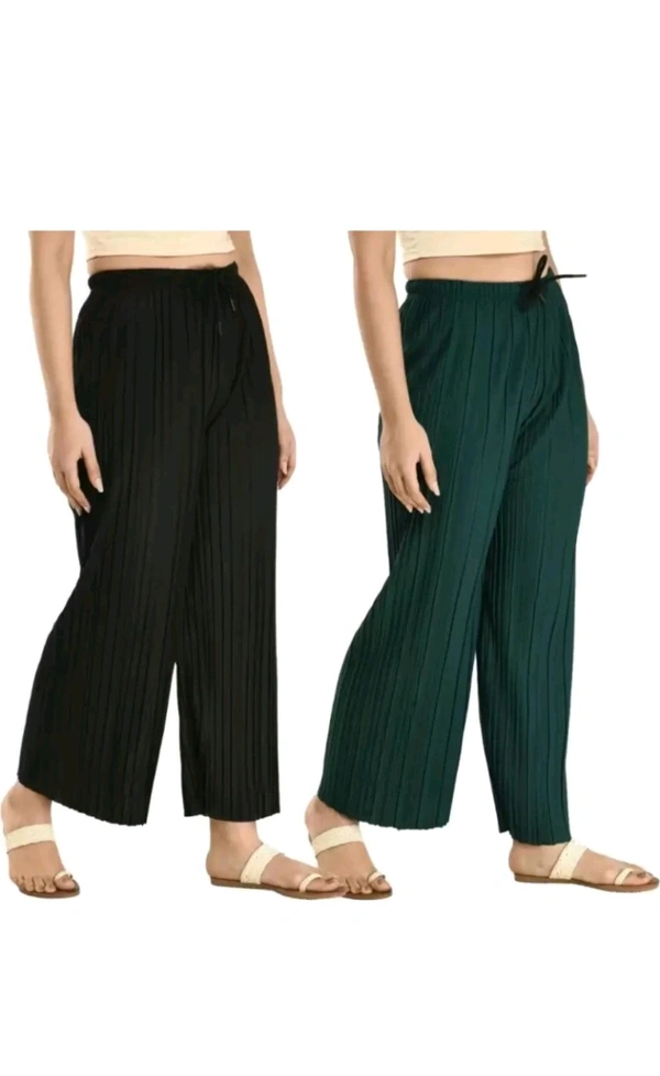 PIWorld,Delhi Free Delivery  ₹255 WCP Women Wrinkle Palazzo (Pack of 2) yfvkhf M - 259 - Free, Green & Black