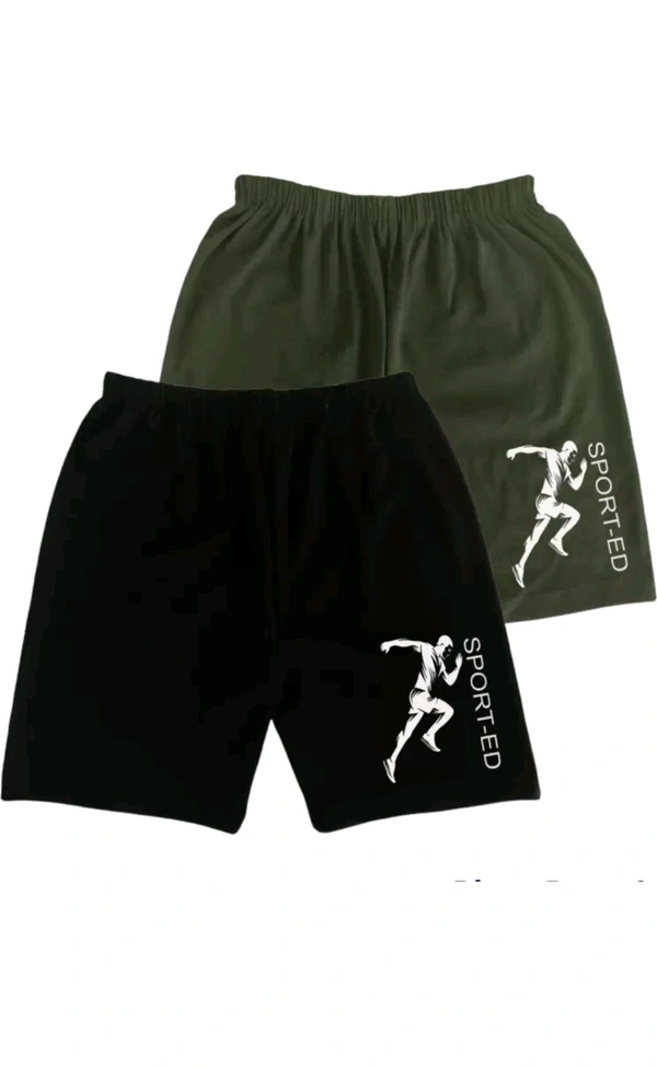 AMAZEE FASHION Free Delivery  ₹100 WCP Shorts For Boys Sports Printed Lycra Blend (Pack of 2) 7bmp8m M 135 - Black - Olive Green, 3-4 Years
