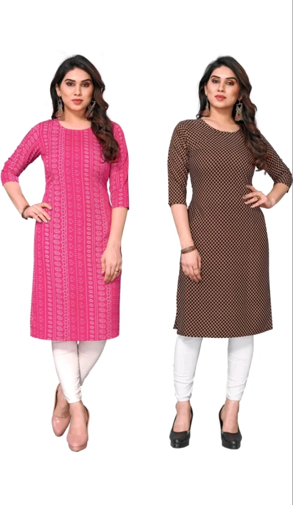 KETAKI FASHION  ₹145 WCP Women Printed Kurtis (Pack of 2)  izjzqq M 147 - Pink - Brown, S