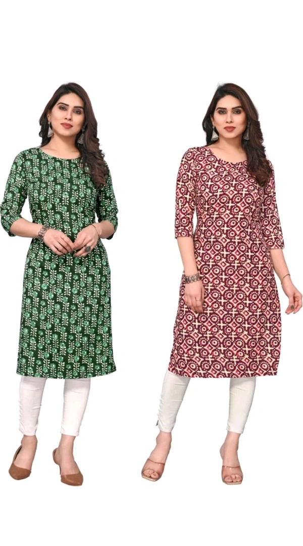 KETAKI FASHION  ₹145 WCP Women Printed Kurtis (Pack of 2)  izjzqq M 147 - Green - Maroon 54-53, S