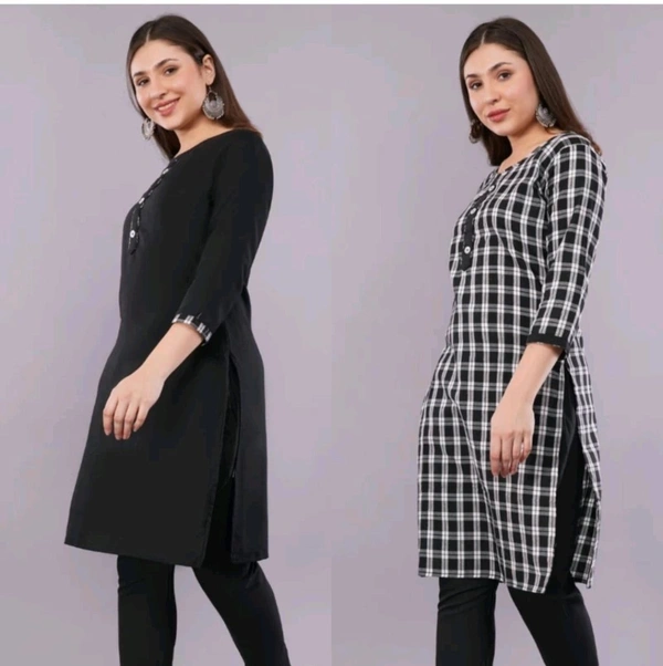 ₹146 WCP Women Solid, Checkered Kurta (Black, White) 17mwk3 M 248 - Black White, XL
