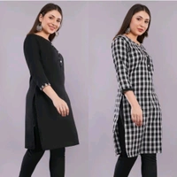 ₹146 WCP Women Solid, Checkered Kurta (Black, White) 17mwk3 M 248 - Black White, XL