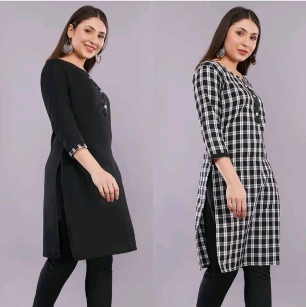 ₹146 WCP Women Solid, Checkered Kurta (Black, White) 17mwk3 M 248 - Black White, XL