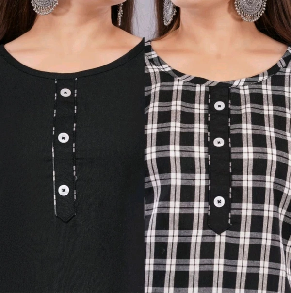 ₹146 WCP Women Solid, Checkered Kurta (Black, White) 17mwk3 M 248 - Black White, XL