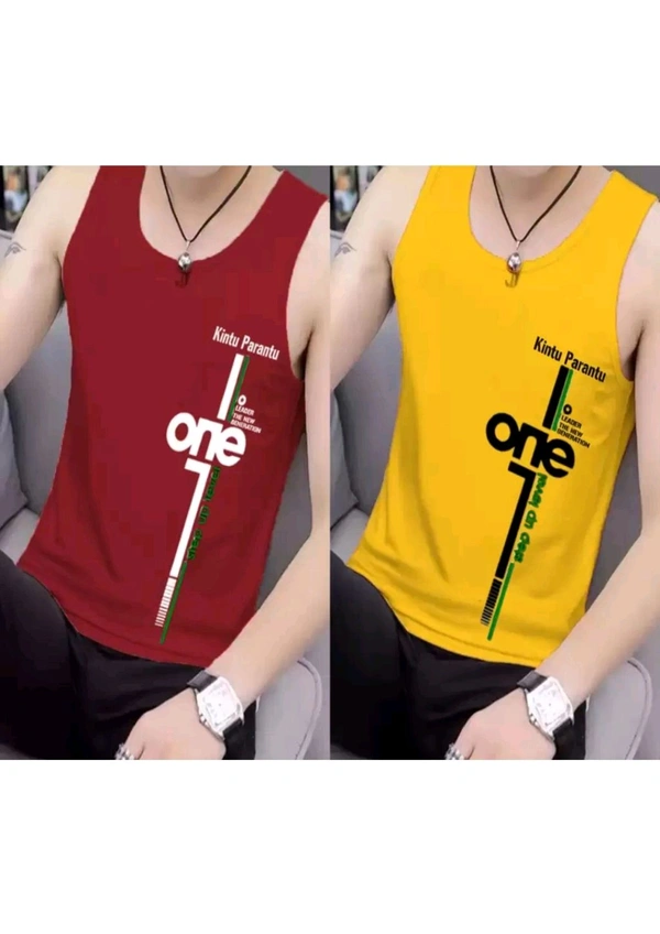 Akhtar enterprises  ₹115 WCP Polyester Fabric Gym Vest (Pack of 2) 4oeqwk M 116 - Yellow Maroon, S