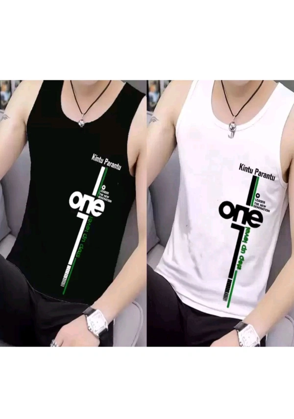 Akhtar enterprises  ₹115 WCP Polyester Fabric Gym Vest (Pack of 2) 4oeqwk M 116 - Black White, L