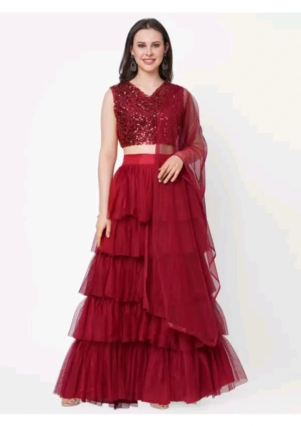 Aarvi Enterprise  ₹380 WCP Embellished Semi Stitched Lehenga Choli 1tshfm M 460  - Red
