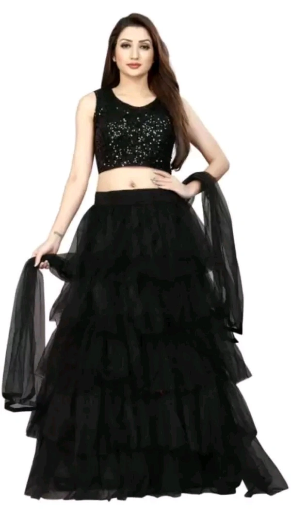 Aarvi Enterprise  ₹380 WCP Embellished Semi Stitched Lehenga Choli 1tshfm M 460  - Black