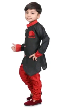 BLUE SKY GARMENTS  ₹248 WCP Boys Dupion Silk Sherwani and Churidar Set z7qm8y M 263 - Black, 1-2years
