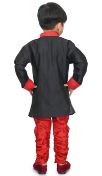 BLUE SKY GARMENTS  ₹248 WCP Boys Dupion Silk Sherwani and Churidar Set z7qm8y M 263 - Black, 1-2years