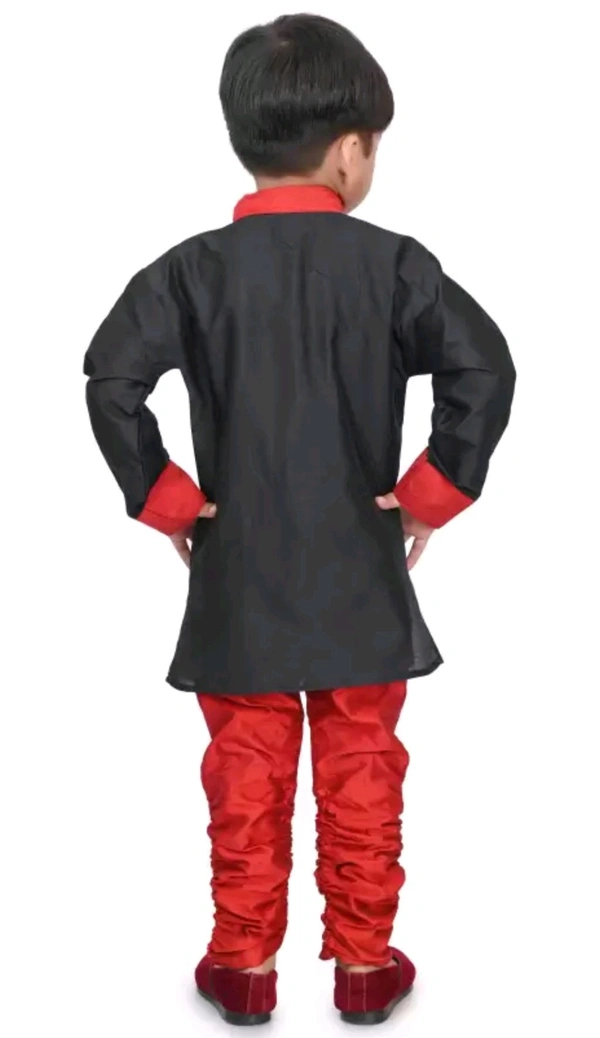 BLUE SKY GARMENTS  ₹248 WCP Boys Dupion Silk Sherwani and Churidar Set z7qm8y M 263 - Black, 1-2years