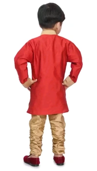 BLUE SKY GARMENTS  ₹248 WCP Boys Dupion Silk Sherwani and Churidar Set z7qm8y M 263 - Red, 6-9 Month