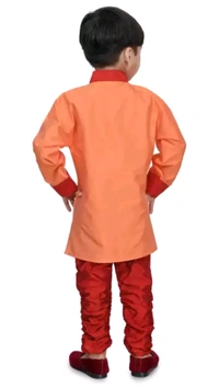 BLUE SKY GARMENTS  ₹248 WCP Boys Dupion Silk Sherwani and Churidar Set z7qm8y M 263 - Orange, 6-9 Month