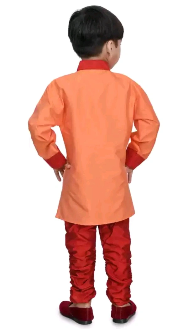 BLUE SKY GARMENTS  ₹248 WCP Boys Dupion Silk Sherwani and Churidar Set z7qm8y M 263 - Orange, 6-9 Month
