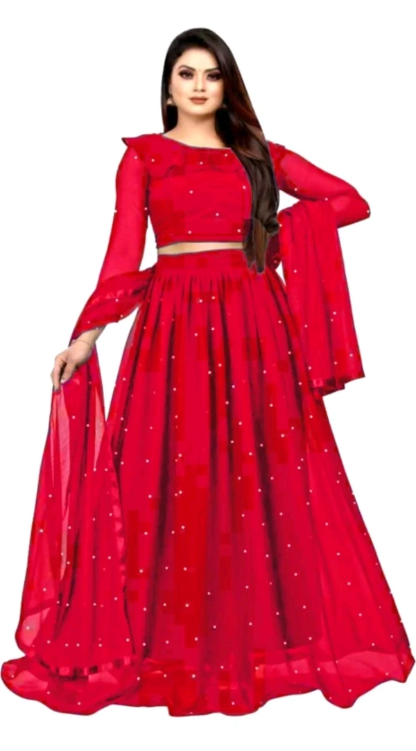 JAY MURLIDHAR CREATION  ₹352 WCP Embellished Semi Stitched Lehenga Choli 35392i M 420 - Red, Free
