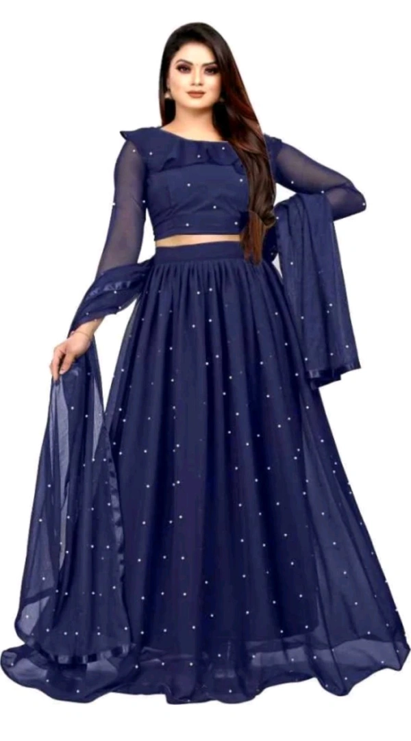 JAY MURLIDHAR CREATION  ₹352 WCP Embellished Semi Stitched Lehenga Choli 35392i M 420 - Blue, Free