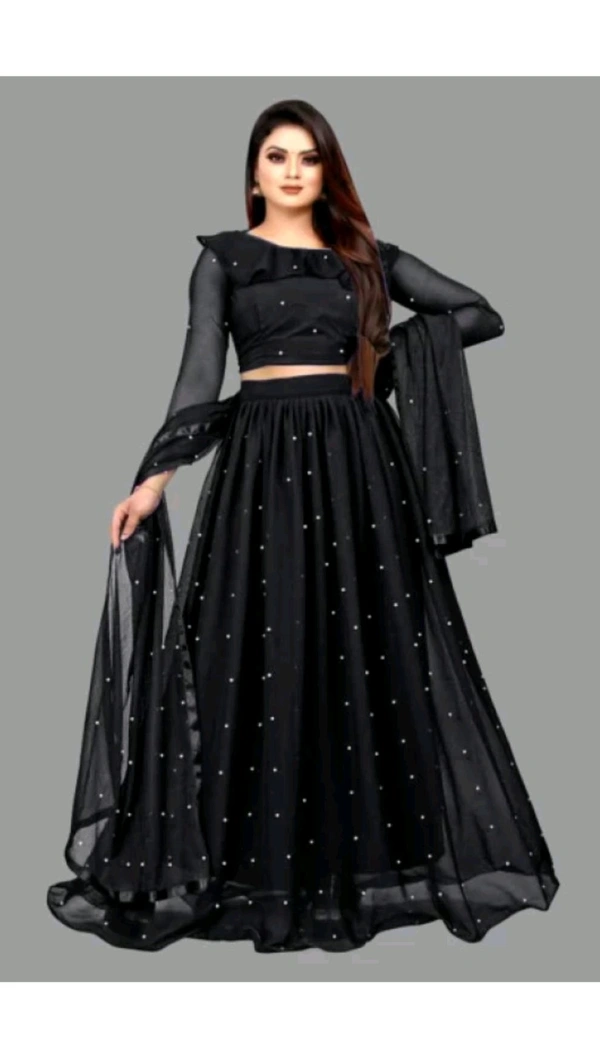 JAY MURLIDHAR CREATION  ₹352 WCP Embellished Semi Stitched Lehenga Choli 35392i M 420 - Black, Free
