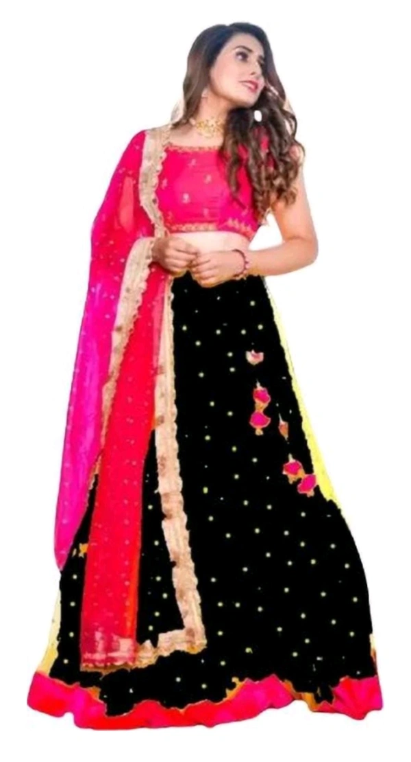 RV CREATION01  ₹348 WCP Embroidered Semi Stitched Lehenga Choli 0852bg M 430 - Black Pink, Free