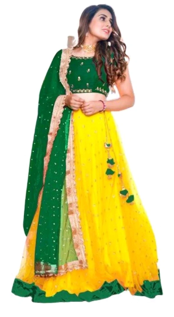 RV CREATION01  ₹348 WCP Embroidered Semi Stitched Lehenga Choli 0852bg M 430 - Yellow Green, Free
