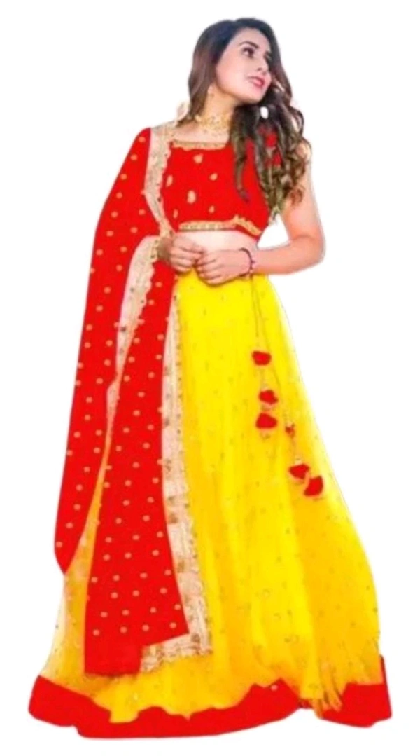 RV CREATION01  ₹348 WCP Embroidered Semi Stitched Lehenga Choli 0852bg M 430 - Yellow Red, Free